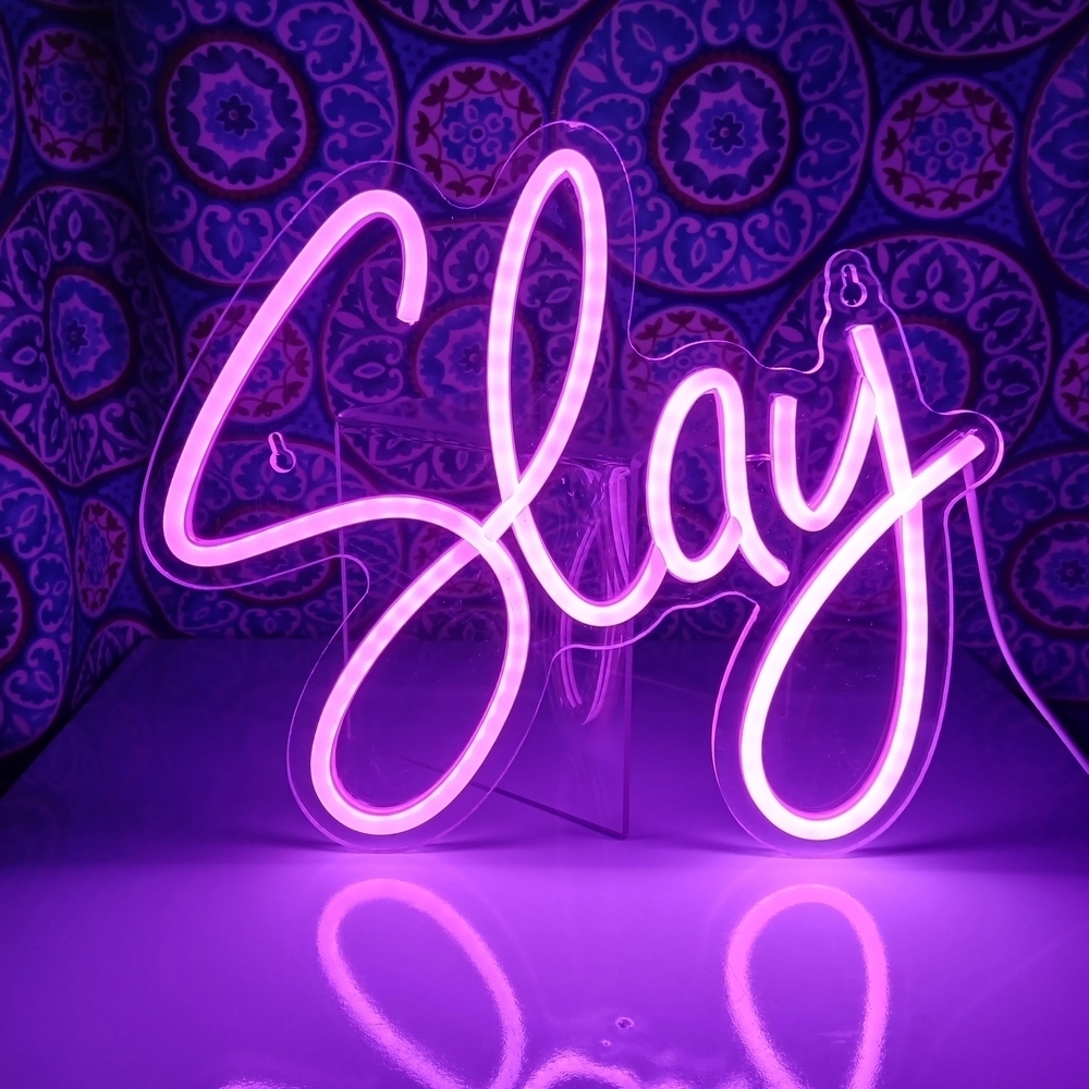 Pink/Purple Neon 'Slay' Sign LED Light Wall Decor Bedroom Dorm Party Aesthetic